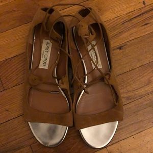Jimmy Choo Brown Lace Up Flats